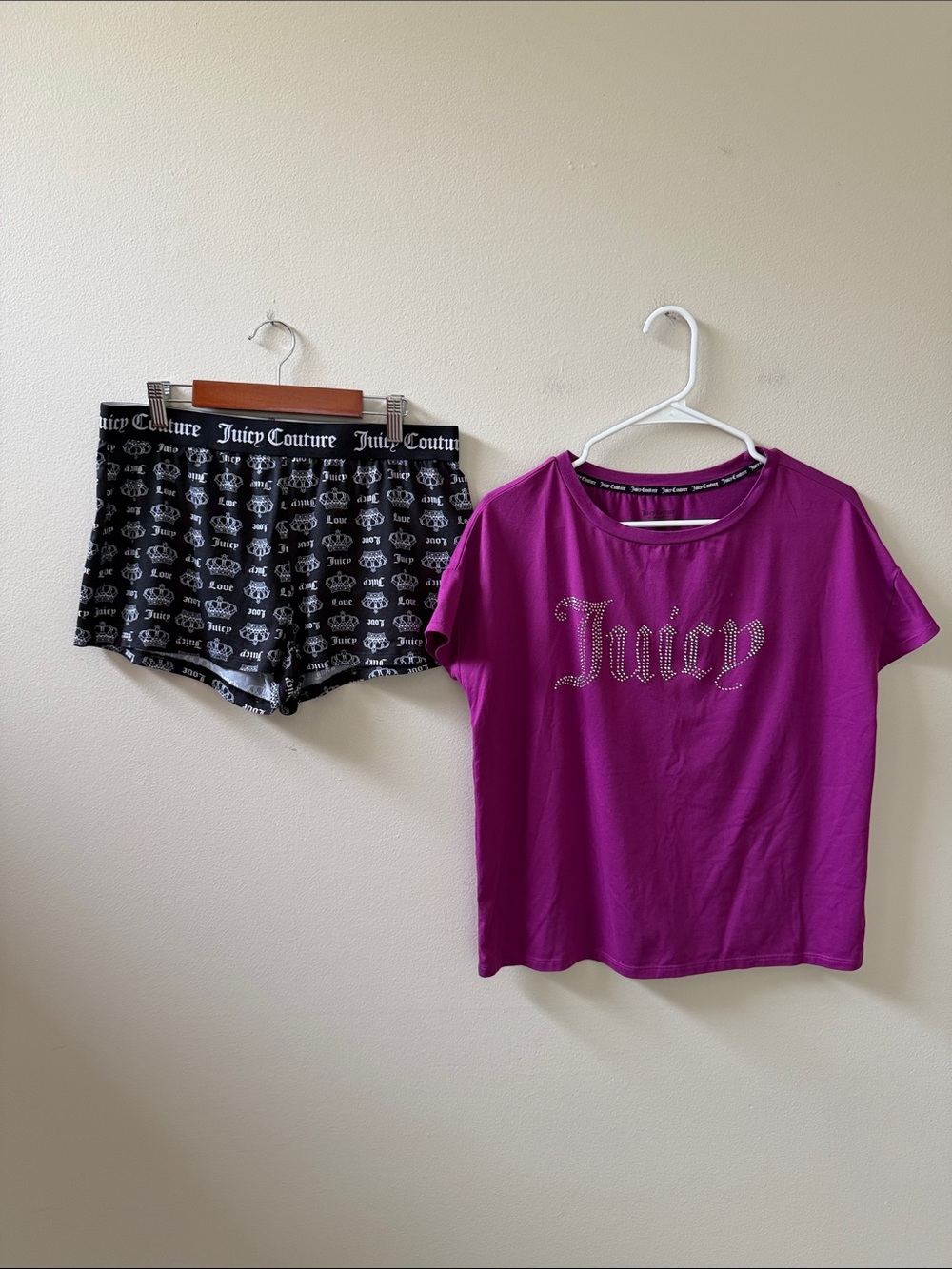 Juicy Couture Purple Rhinestone Logo Tee with Black Logo Shorts